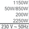 boiler power 1150 W – motor power 50 W – iron power 850 W – heating power 200 W – total power 2250 W – voltage 230~ 50 Hz 